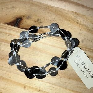 Sonoma Elegant Black & Silver Paua Shell 3 Strand Stretch Bracelet New